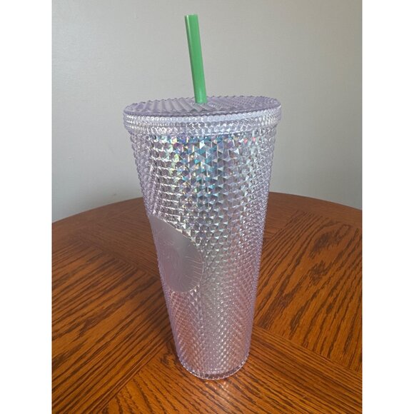 2021 Starbucks Iridescent Studded Tumbler Green Straw 24oz Acrylic Cup - Picture 2 of 10